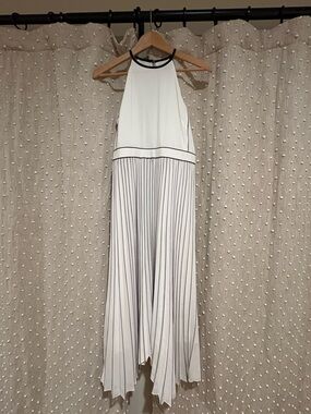 Banana Republic White Midi Halter Dress with Black Trim